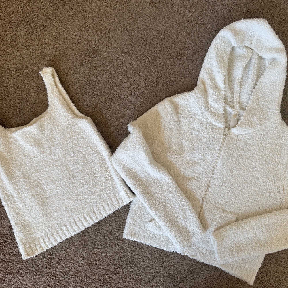 SKIMS cozy knit zip up hoodie and tank
